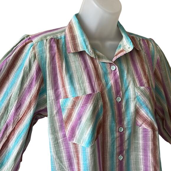 VINTAGE 1980’s Dead Stock Club Privé Striped Blouse Size Small - Picture 3 of 6